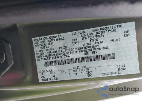 2004 Ford E-150 Chateau/Xl/Xlt from USA, damaged, VIN 1FMRE11L94HB10930